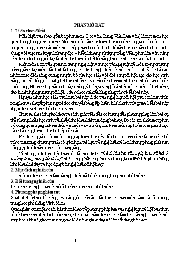 Sáng kiến kinh nghiệm Cách làm bài văn nghị luận xã hội ở Trường THPT Vinh Xuân