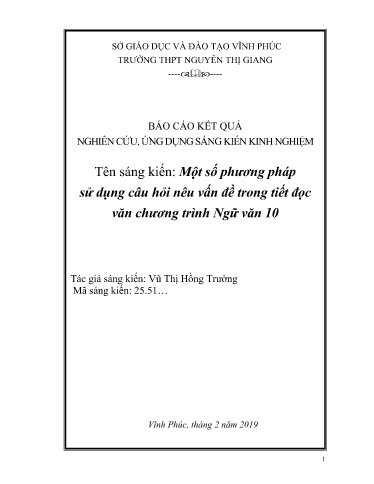 Sáng kiến kinh nghiệm Một số phương pháp sử dụng câu hỏi nêu vấn đề trong tiết đọc văn chương trình Ngữ Văn 10