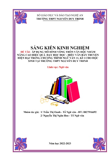 SKKN Áp dụng mô hình vòng tròn văn học nhằm nâng cao hiệu quả dạy học đọc - Hiểu văn bản truyện hiện đại trong chương trình Ngữ Văn 11, kì 1 cho học sinh tại Trường THPT Nguyễn Duy Trinh