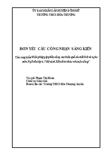 SKKN Biện pháp góp phần nâng cao hiệu quả các tiết Nói và Nghe môn Ngữ Văn Lớp 6,7 (bộ sách Kết nối tri thức với cuộc sống)