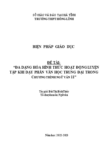 SKKN Đa dạng hóa hình thức hoạt động luyện tập khi dạy phần Văn học Trung Đại trong chương trình Ngữ Văn 11