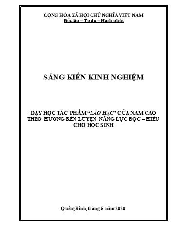 SKKN Dạy học tác phẩm “Lão Hạc” của Nam Cao theo hướng rèn luyện năng lực đọc – hiểu cho học sinh ở Trường THCS Liên Thủy