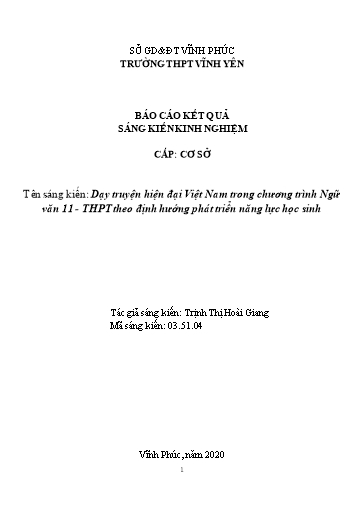 SKKN Dạy truyện hiện đại Việt Nam trong chương trình Ngữ Văn 11 - THPT theo định hướng phát triển năng lực học sinh