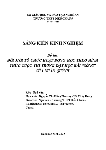 SKKN Đổi mới tổ chức hoạt động học theo hình thức cuộc thi trong dạy học bài “Sóng” của Xuân Quỳnh