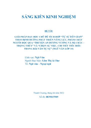SKKN Giải pháp dạy học chủ đề tích hợp “Tự sự dân gian” theo định hướng phát triển năng lực, phẩm chất người học qua “Truyện An Dương Vương và Mị Châu – Trọng Thủy”