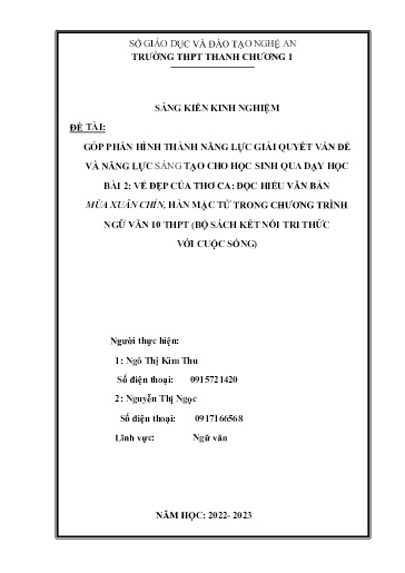 SKKN Giải quyết vấn đề và năng lực sáng tạo cho học sinh qua dạy học chương trình Ngữ Văn 10 THPT (bộ sách Kết nối tri thức với cuộc sống) SKKN Giải quyết vấn đề và năng lực sáng tạo cho học sinh qua dạy học chương trình Ngữ Văn 10 THPT (bộ sách Kết nối tri thức với cuộc sống)