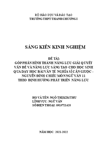 SKKN Góp phần hình thành năng lực giải quyết vấn đề và năng lực sáng tạo cho học sinh qua dạy học bài Văn Tế nghĩa sĩ cần giuộc - Nguyễn Đình Chiểu môn Ngữ Văn 11