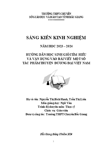 SKKN Hướng dẫn học sinh giỏi tìm hiểu và vận dụng vào bài viết một số tác phẩm Truyện Đương Đại Việt Nam SKKN Hướng dẫn học sinh giỏi tìm hiểu và vận dụng vào bài viết một số tác phẩm Truyện Đương Đại Việt Nam