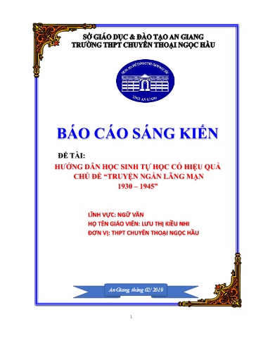 SKKN Hướng dẫn học sinh tự học có hiệu quả Chủ đề “Truyện Ngắn lãng mạn 1930 – 1945” tại Trường THPT Chuyên Ngọc Hầu