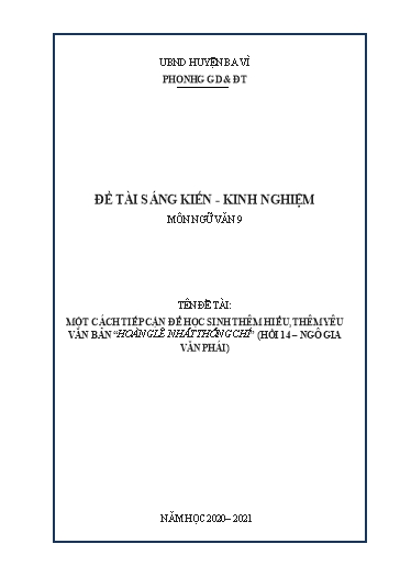 SKKN Một cách tiếp cận để học sinh thêm hiểu, thêm yêu văn bản “Hoàng Lê Nhất Thống Chí” (Hồi 14 – Ngô Gia Văn Phái)