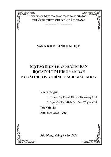 SKKN Một số biện pháp hướng dẫn học sinh tìm hiểu văn bản ngoài chương trình, sách Giáo Khoa