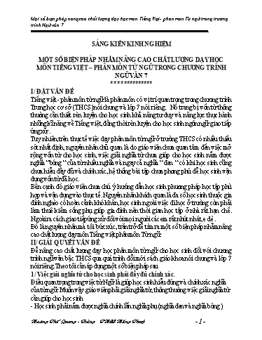 SKKN Một số biện pháp nâng cao chất lượng dạy học môn Tiếng Việt - Phân môn Từ ngữ trong trương trình Ngữ Văn 7