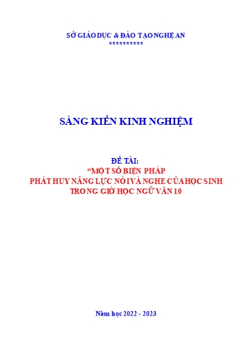 SKKN Một số biện pháp phát huy năng lực nói và nghe của học sinh trong giờ học Ngữ Văn 10 SKKN Một số biện pháp phát huy năng lực nói và nghe của học sinh trong giờ học Ngữ Văn 10
