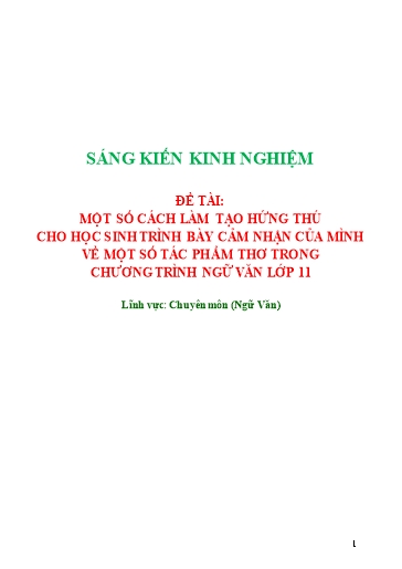 SKKN Một số cách làm tạo hứng thú cho học sinh trình bày cảm nhận của mình về một số tác phẩm thơ trong chương trình Ngữ Văn Lớp 11