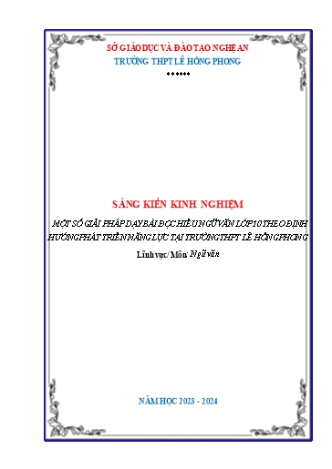 SKKN Một số giải pháp dạy bài đọc hiểu Ngữ Văn Lớp 10 theo định hướng phát triển năng lực tại Trường THPT Lê Hồng Phong