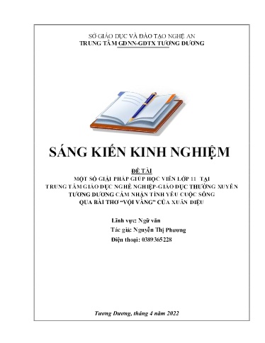 SKKN Một số giải pháp giúp học viên Lớp 11 tại Trung tâm giáo dục Nghề nghiệp - Giáo dục thường xuyên Tương Dương cảm nhận tình yêu cuộc sống qua bài thơ “Vội vàng” của Xuân Diệu