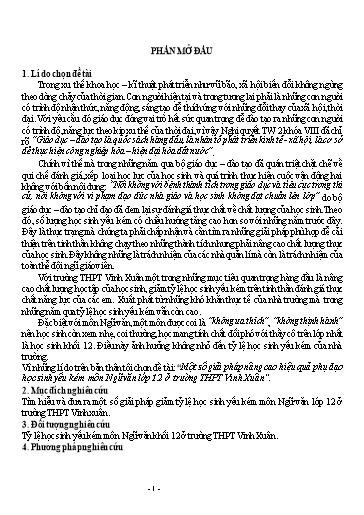 SKKN Một số giải pháp nâng cao hiệu quả phụ đạo học sinh yếu kém môn Ngữ Văn Lớp 12 ở Trường THPT Vinh Xuân
