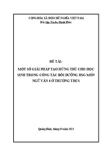 SKKN Một số giải pháp tạo hứng thú cho học sinh trong công tác bồi dưỡng HSG môn Ngữ Văn 6 ở Trường THCS Mai Thủy