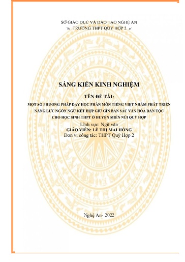 SKKN Một số phương pháp dạy học phân môn Tiếng Việt nhằm phát triển năng lực ngôn ngữ kết hợp giữ gìn bản sắc văn hóa dân tộc cho học sinh THPT ở huyện Miền núi Quỳ Hợp