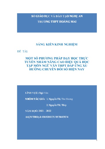 SKKN Một số phương pháp dạy học trực tuyến nhằm nâng cao hiệu quả học tập môn Ngữ Văn THPT đáp ứng xu hướng chuyển đổi số hiện nay