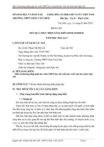 SKKN Một số phương pháp giúp học sinh THPT học tốt Phần Đọc hiểu văn bản môn Ngữ Văn