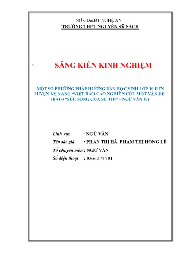 SKKN Một số phương pháp hướng dẫn học sinh Lớp 10 rèn luyện kỹ năng viết Báo cáo nghiên cứu một vấn đề Bài 4 "Sức sống của sử thi" - Ngữ Văn 10 SKKN Một số phương pháp hướng dẫn học sinh Lớp 10 rèn luyện kỹ năng viết Báo cáo nghiên cứu một vấn đề Bài 4 "Sức sống của sử thi" - Ngữ Văn 10