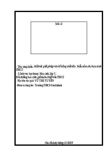 SKKN Một vài giải pháp rèn kĩ năng viết văn biểu cảm cho học sinh Trường THCS Gia khánh