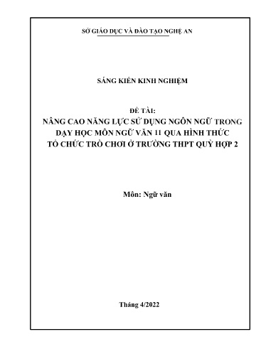 SKKN Nâng cao năng lực sử dụng ngôn ngữ trong dạy học môn Ngữ Văn 11 qua hình thức tổ chức trò chơi ở Trường THPT Quỳ Hợp 2