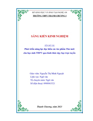 SKKN Phát triển năng lực đọc hiểu các tác phẩm Thơ mới cho học sinh THPT qua hình thức dạy học trực tuyến