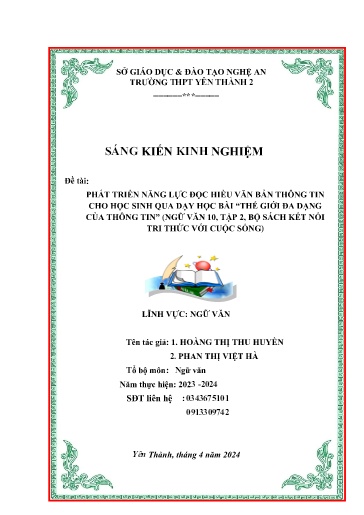 SKKN Phát triển năng lực đọc hiểu văn bản thông tin cho học sinh qua dạy học bài “Thế giới đa dạng của thông tin” (Ngữ Văn 10, Tập 2, bộ sách Kết nối tri thức với cuộc sống)