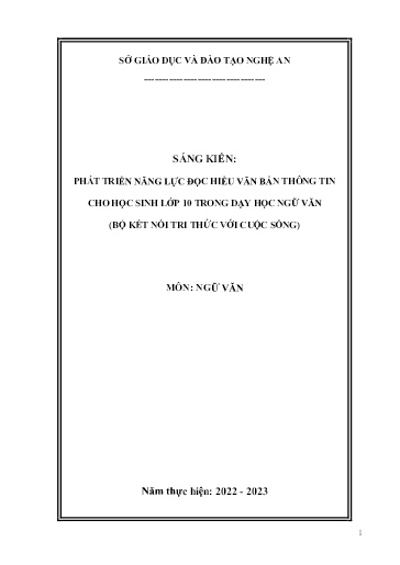 SKKN Phát triển năng lực đọc hiểu văn bản thông tin cho học sinh Lớp 10 trong dạy học Ngữ Văn (Bộ Kết nối tri thức với cuộc sống)
