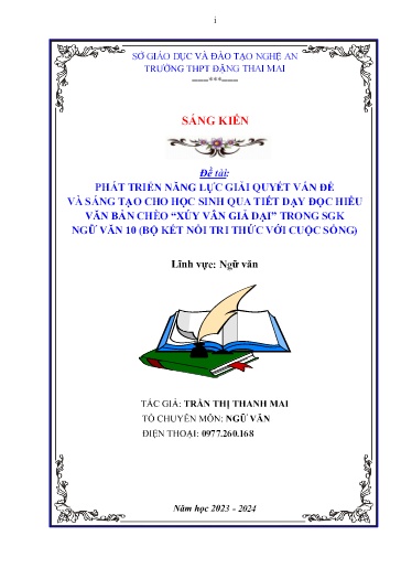 SKKN Phát triển năng lực giải quyết vấn đề và sáng tạo cho học sinh qua tiết dạy đọc hiểu Văn bản Chèo “Xúy vân giả dại” trong SGK Ngữ Văn 10 (Bộ Kết nối tri thức với cuộc sống)