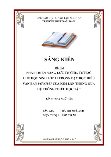 SKKN Phát triển năng lực tự chủ, tự học cho học sinh Lớp 11 trong dạy đọc hiểu Văn bản Vợ nhặt của Kim Lân thông qua hệ thống phiếu học tập