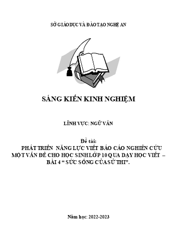 SKKN Phát triển năng lực viết Báo cáo nghiên cứu một vấn đề cho học sinh Lớp 10 qua dạy học viết – Bài 4 “Sức sống của Sử thi” SKKN Phát triển năng lực viết Báo cáo nghiên cứu một vấn đề cho học sinh Lớp 10 qua dạy học viết – Bài 4 “Sức sống của Sử thi”