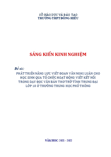 SKKN Phát triển năng lực viết đoạn văn nghị luận cho học sinh qua tổ chức hoạt động viết kết nối trong dạy đọc văn bản thơ trữ tình trung đại Lớp 10 ở Trường THPT