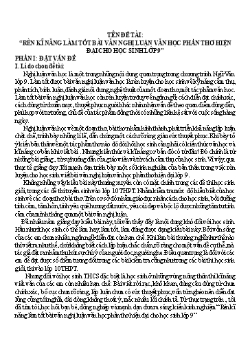 SKKN Rèn kĩ năng làm tốt bài văn nghị luận Văn học phần thơ hiện đại cho học sinh Lớp 9
