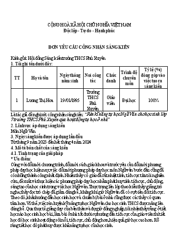 SKKN Rèn kĩ năng tự học Ngữ Văn cho học sinh Lớp 7 Trường THCS Phú Xuyên qua hoạt động tự học ở nhà
