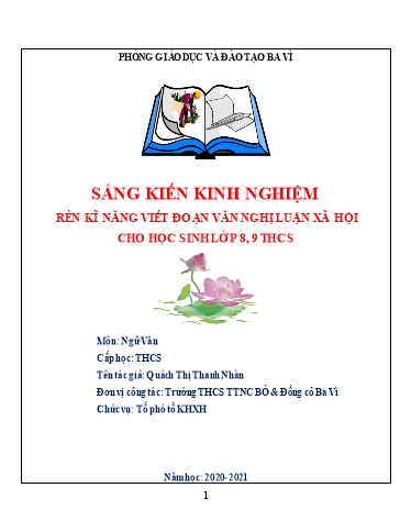 SKKN Rèn kĩ năng viết đoạn văn nghị luận xã hội cho học sinh Lớp 8, 9 tại Trường THCS TTNC Bò & Đồng cỏ Ba Vì