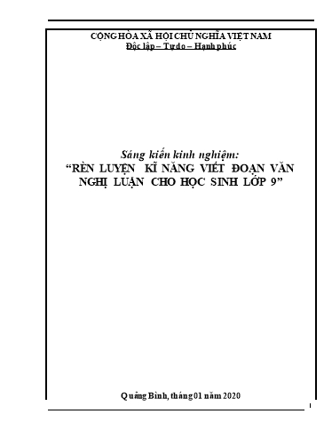 SKKN Rèn luyện kĩ năng viết đoạn văn nghị luận cho học sinh Lớp 9 tại Trường THCS An Thủy