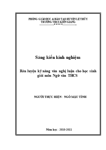 SKKN Rèn luyện kỹ năng văn nghị luận cho học sinh giỏi môn Ngữ Văn ở Trường THCS Kiến Giang