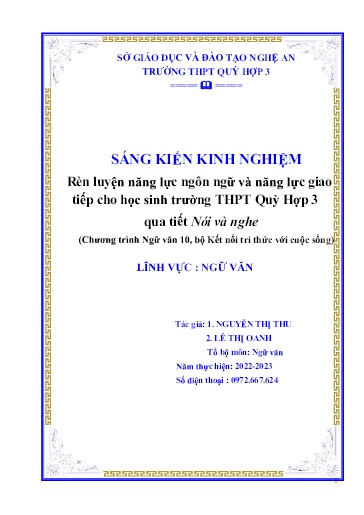 SKKN Rèn luyện năng lực ngôn ngữ và năng lực giao tiếp cho học sinh Trường THPT Quỳ Hợp 3 qua tiết nói và nghe” (Chương trình Ngữ văn 10, bộ Kết nối tri thức với cuộc sống)