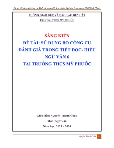 SKKN Sử dụng bộ công cụ đánh giá trong tiết đọc - Hiểu Ngữ Văn 6 tại Trường THCS Mỹ Phước