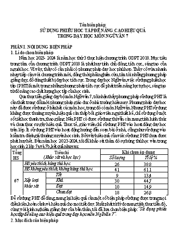 SKKN Sử dụng phiếu học tập để nâng cao hiệu quả trong dạy học môn Ngữ Văn 7