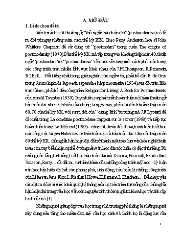 SKKN Sự thể hiện yếu tố hậu hiện đại qua một số tác phẩm văn học trong nhà trường phổ thông