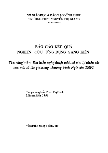 SKKN Tìm hiểu nghệ thuật miêu tả tâm lý nhân vật của một số tác giả trong chương trình Ngữ Văn THPT