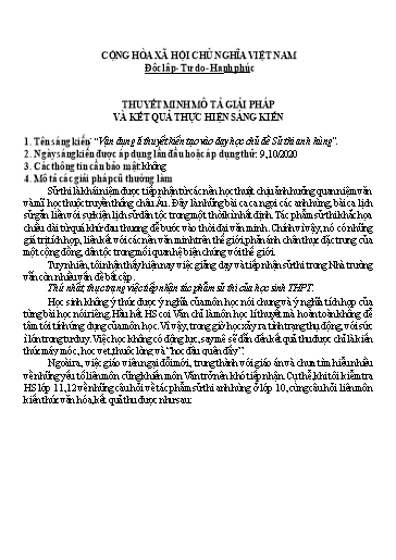 SKKN Vận dụng lí thuyết kiến tạo vào dạy học chủ đề Sử thi anh hùng tại Trường THPT Lạng Giang số 1
