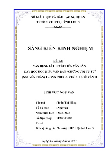 SKKN Vận dụng lí thuyết liên văn bản dạy học đọc hiểu Văn bản “Chữ người tử tù” (Nguyễn Tuân) trong chương trình Ngữ Văn 11