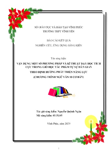 SKKN Vận dụng một số phương pháp và kĩ thuật dạy học tích cực trong giờ học tác phẩm tự sự dân gian theo định hướng phát triển năng lực (Chương trình Ngữ Văn 10 cơ bản)