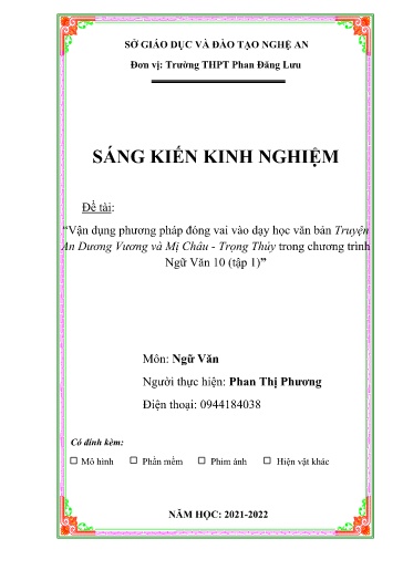 SKKN Vận dụng phương pháp đóng vai vào dạy học văn bản Truyện An Dương Vương và Mị Châu - Trọng Thủy trong chương trình Ngữ Văn 10 (Tập 1) SKKN Vận dụng phương pháp đóng vai vào dạy học văn bản Truyện An Dương Vương và Mị Châu - Trọng Thủy trong chương trình Ngữ Văn 10 (Tập 1)