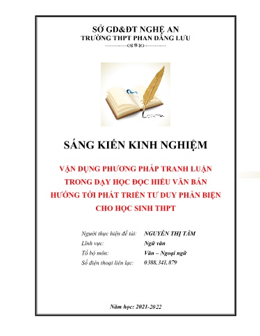 SKKN Vận dụng phương pháp tranh luận trong dạy học đọc hiểu văn bản hướng tới phát triển tư duy phản biện cho học sinh tại Trường THCS Phan Đăng Lưu